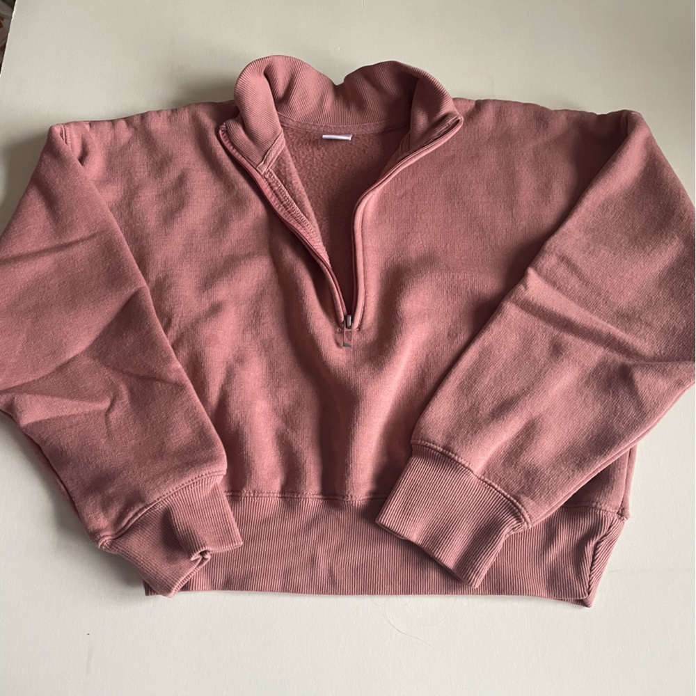 💚3/$15💚 Medium Cottonblend 1/4 zip Jo&co crop fleece sweatshirt dusty rose